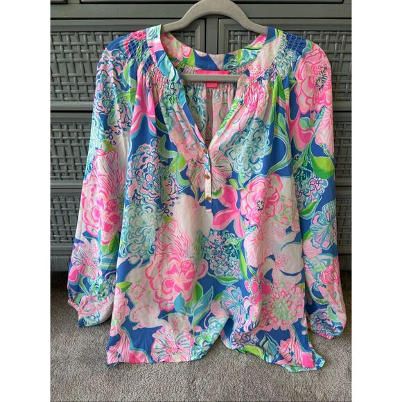 NWOT LILLY PULITZER ELSA TOP -Multi Peony For Your Thoughts XL $158 F38 - Picture 3 of 11